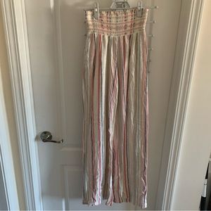 Women’s Small REWASH Cream Pink Blue Linen Blend Stripe Palazzo Flowy Pants